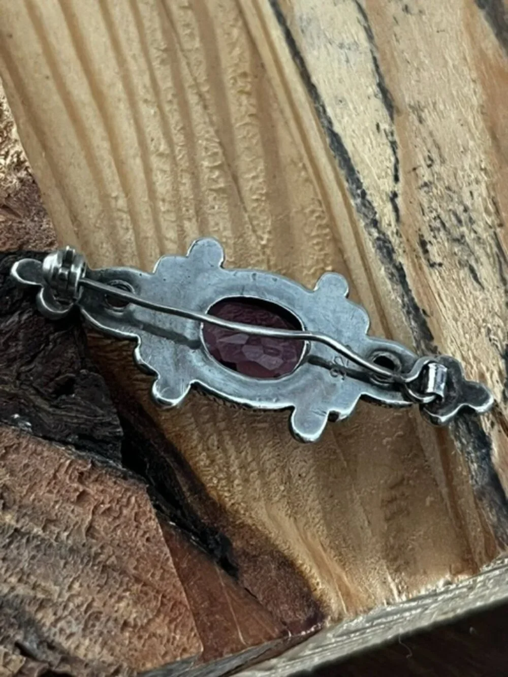 Vintage Sterling Silver Garnet Alexandrite Brooch Pin